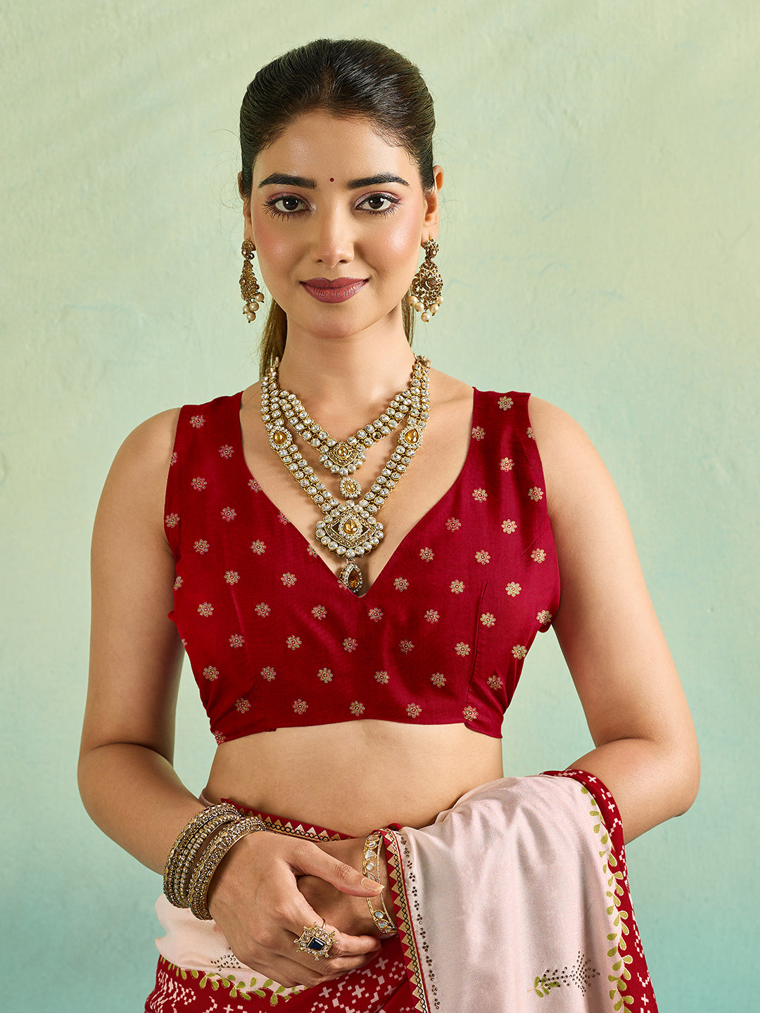 KcPc New Ajrakh Style Creap Silk Saree with Stone Work Saree STR