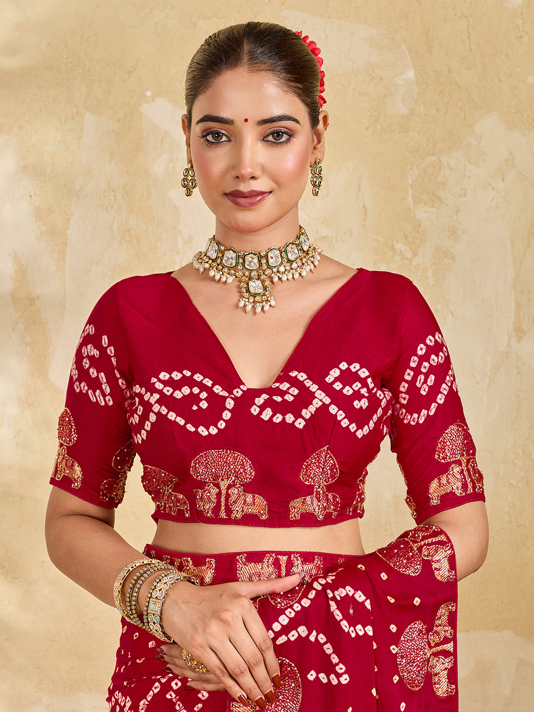 Buy Modal Bandhani Saree with Cutdana Work Kcpc image 7