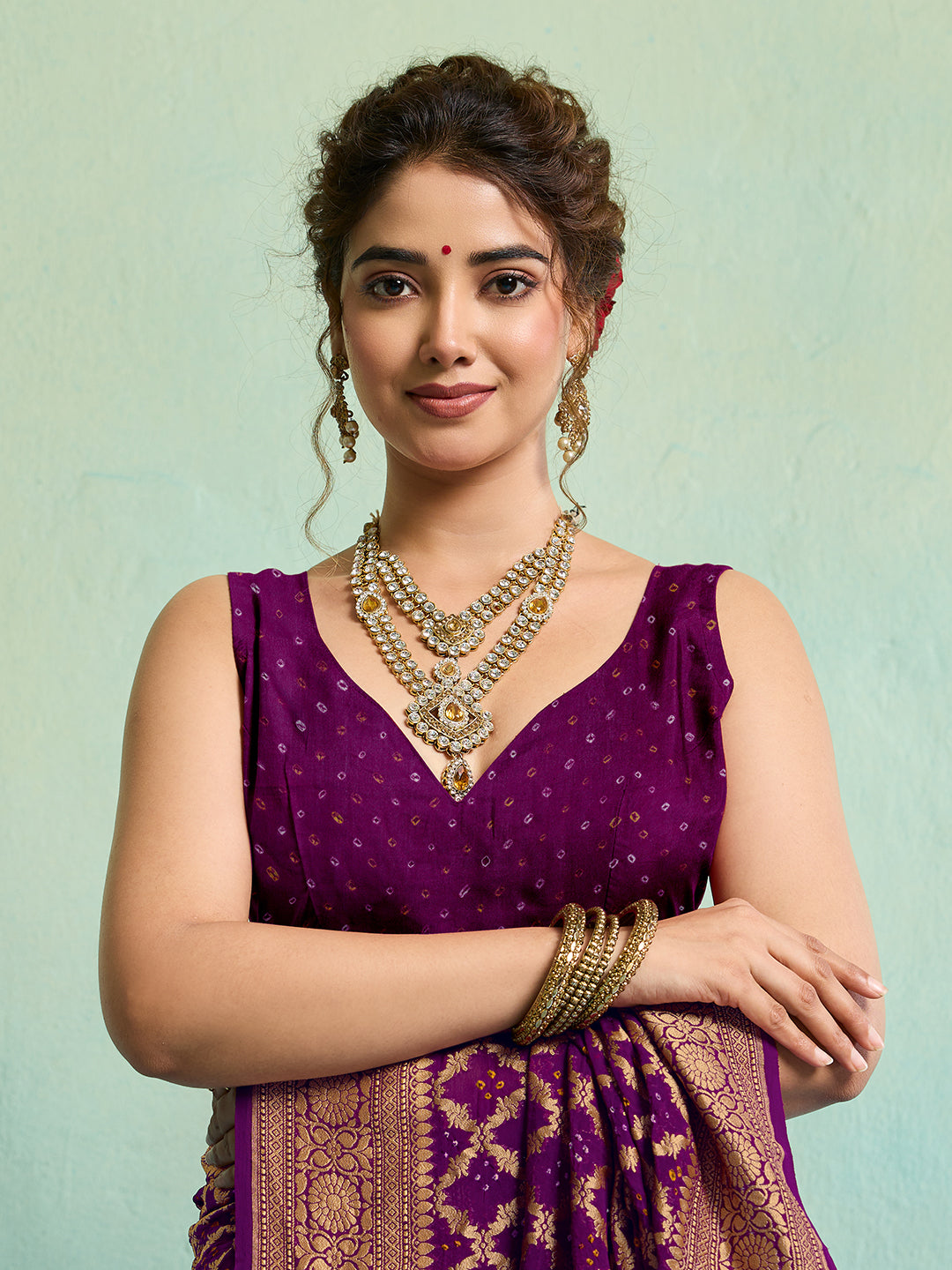KcPc New Launch Pure Khaddi Georgette Upada Neemzari Bandhej Saree Purple D1