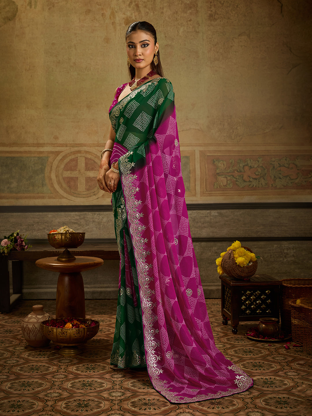 KcPc Premium Georgette Bandhani Festive Wear Sarees KDN