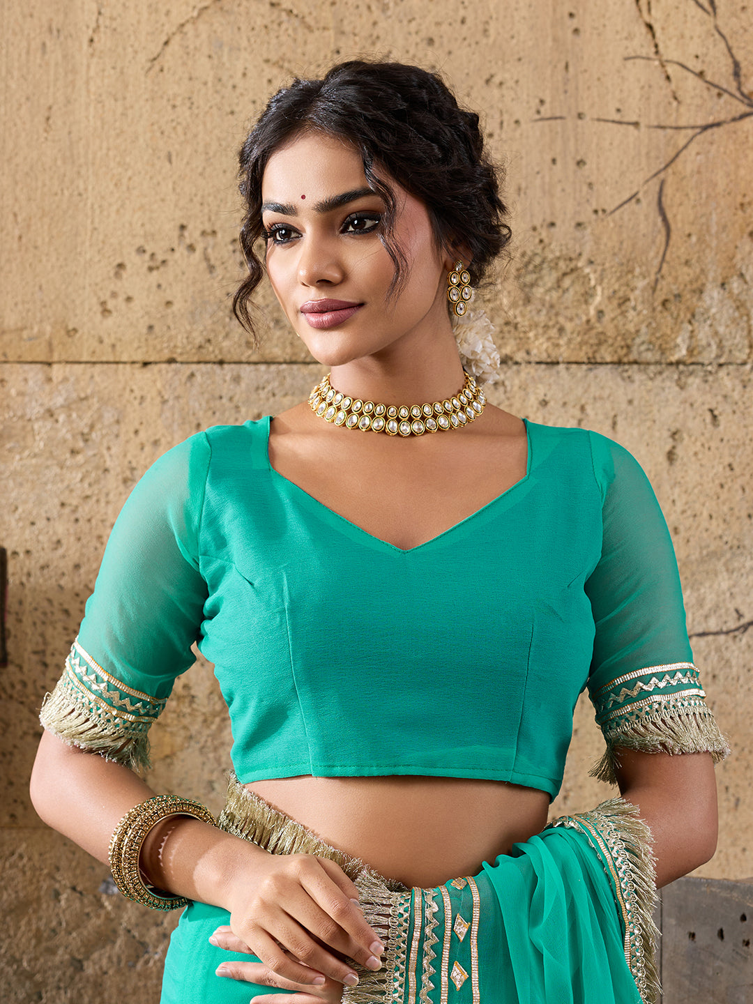Buy Georgette Kacha Gotapatti Saree kcpc