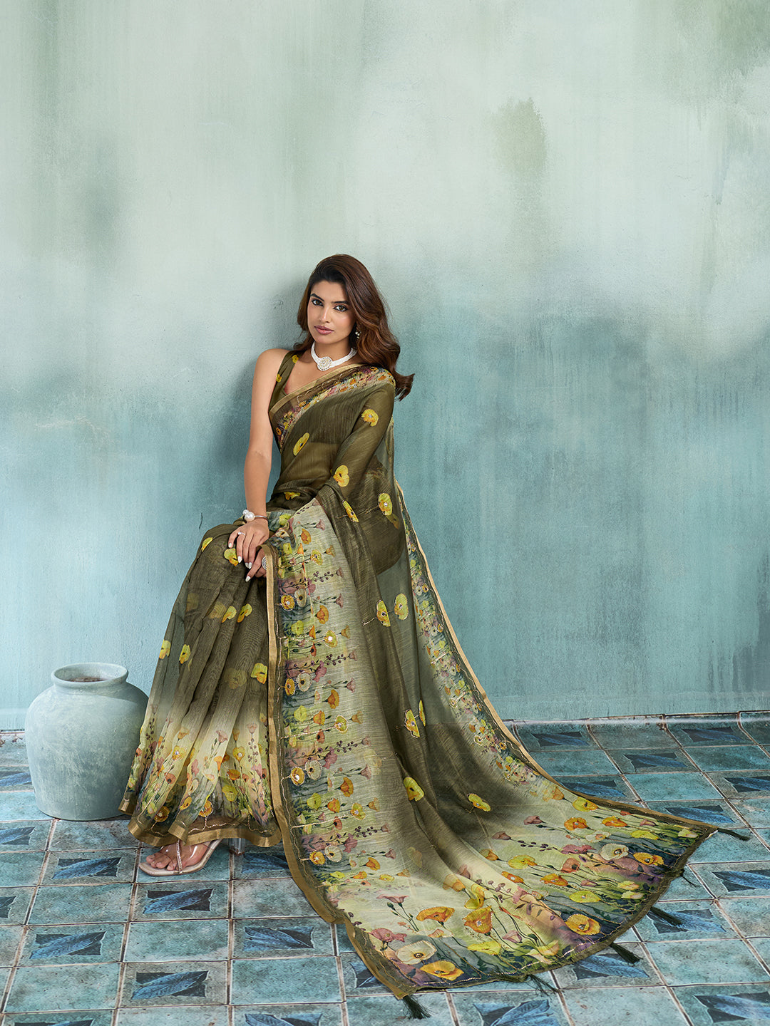KcPc Graceful Cotton Silk Printed Aari Tari Work Saree for Office WearSTL