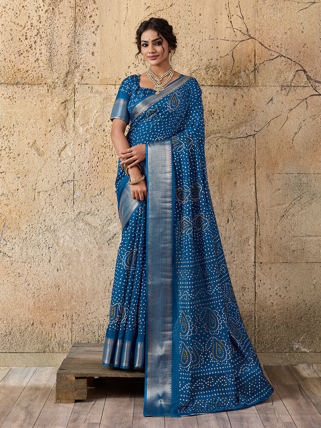 Cotton silk Ajrakh style Saree under 1000