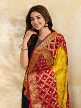 KcPc Premium Jacquard Silk Bandhani Dupatta with Traditional Handmade Detailing