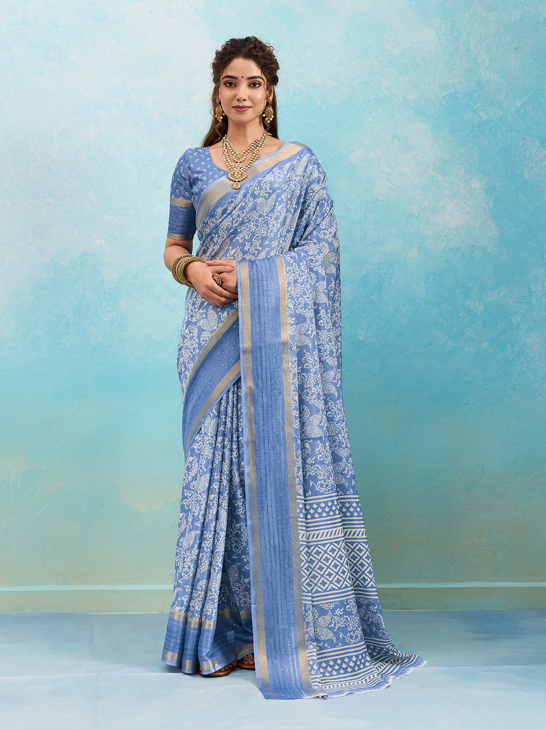 KcPcSpecial Batik Sanganeri Print Banarasi Border Saree STL