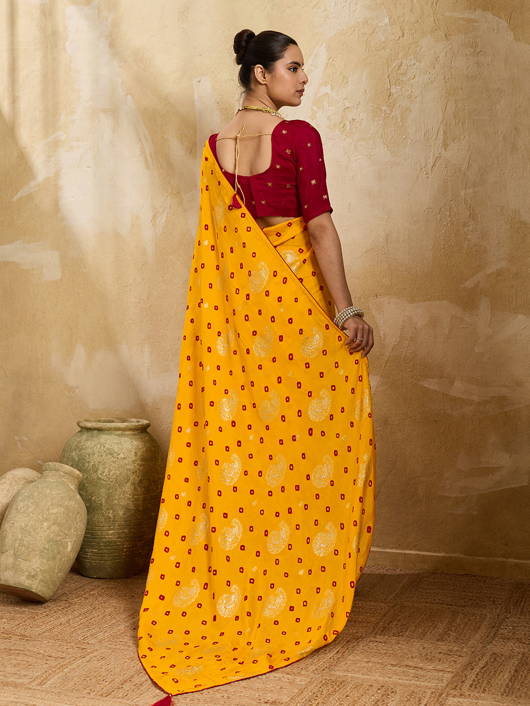 BuyDola Silk Bandhani Saree with Elegant Zari BorderKcPc
