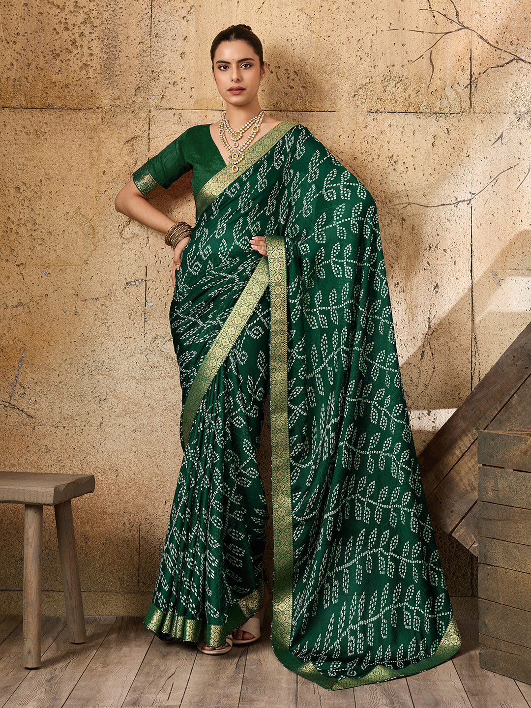 KcPc New Casual Moss Chiffon Bandhani Style Saree Collection KDN