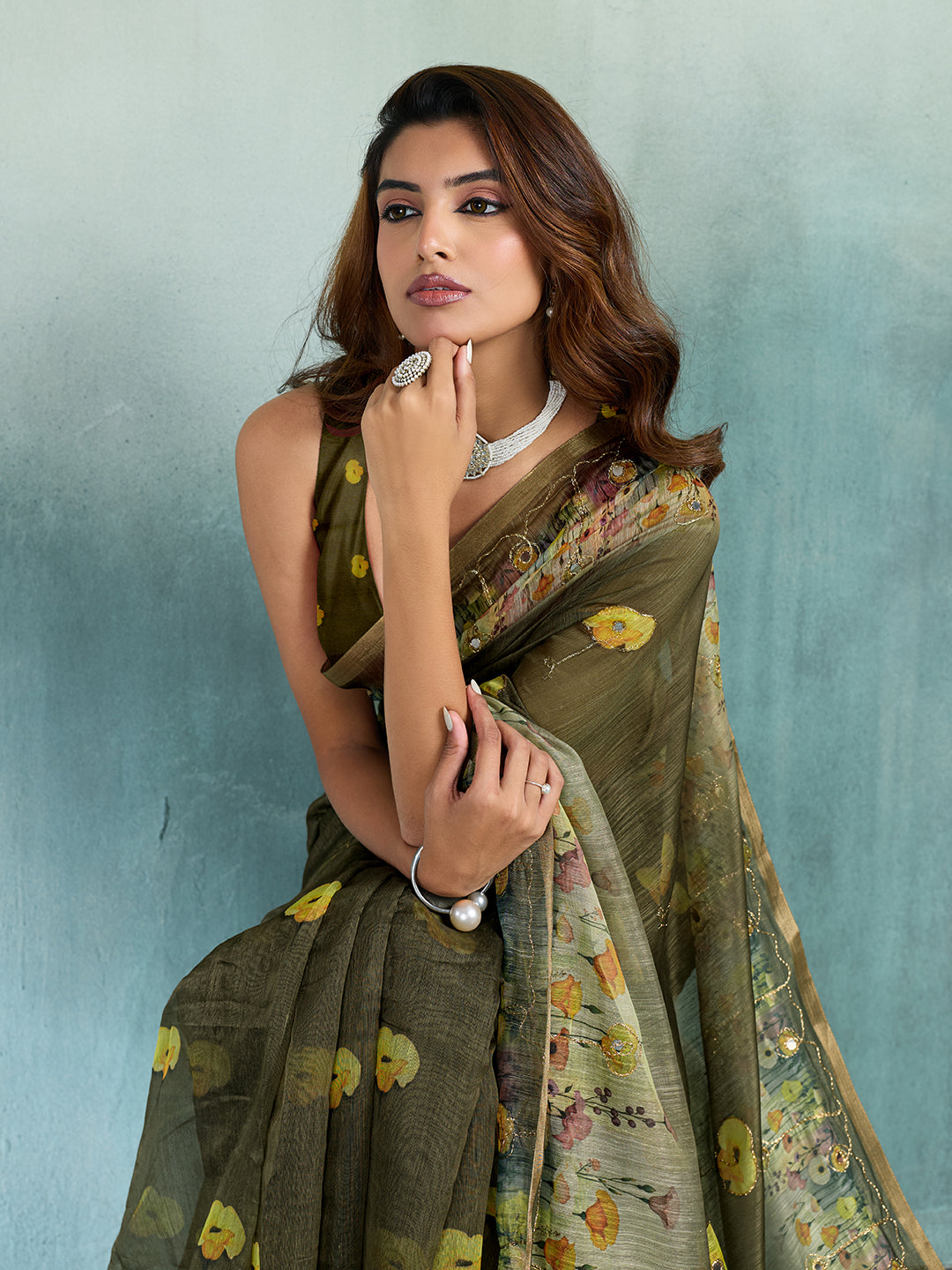KcPc Graceful Cotton Silk Printed Aari Tari Work Saree for Office WearSTL