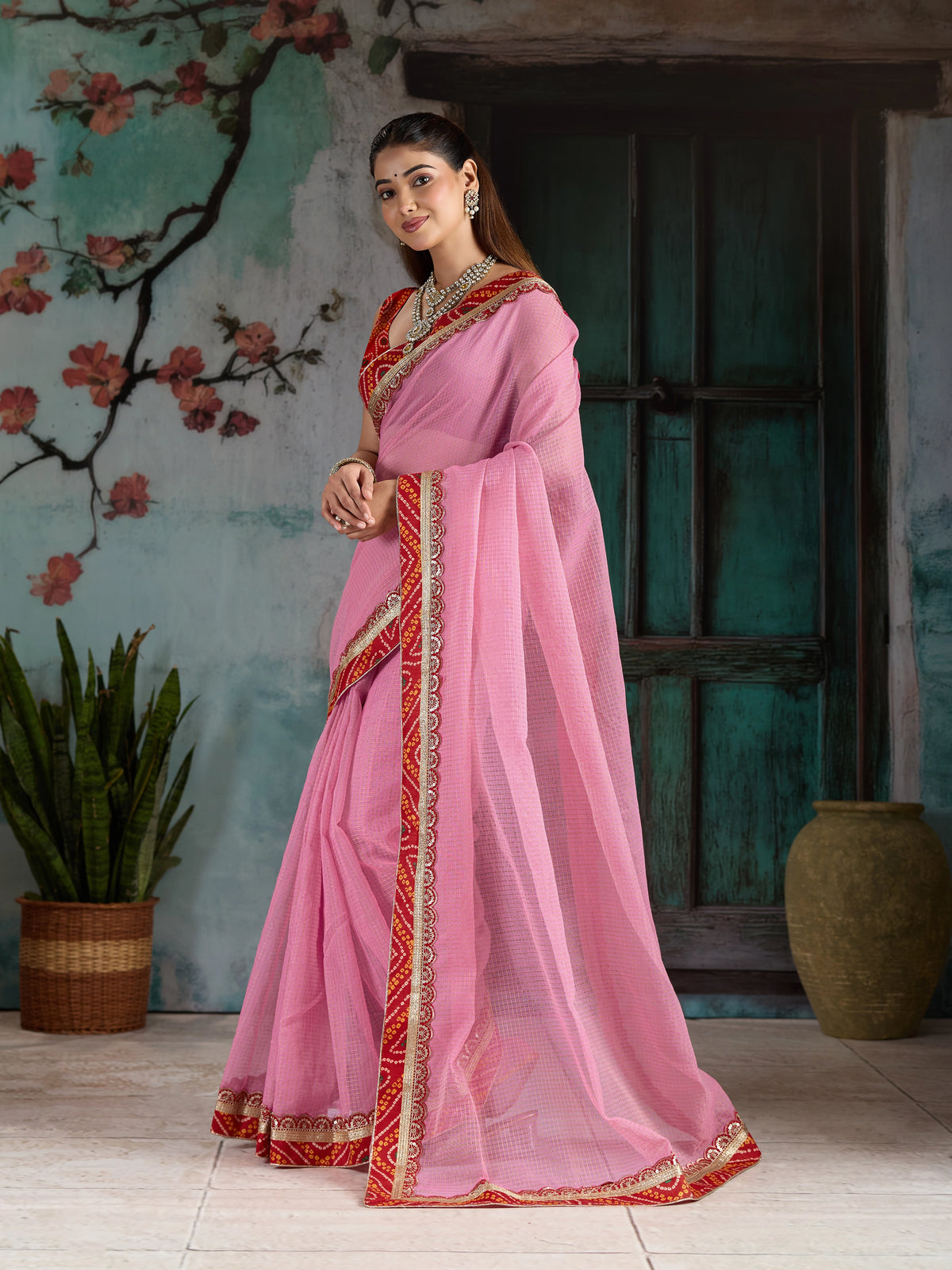KcPc New Embroidery Bandhani Border Kota Doria New Saree SWA