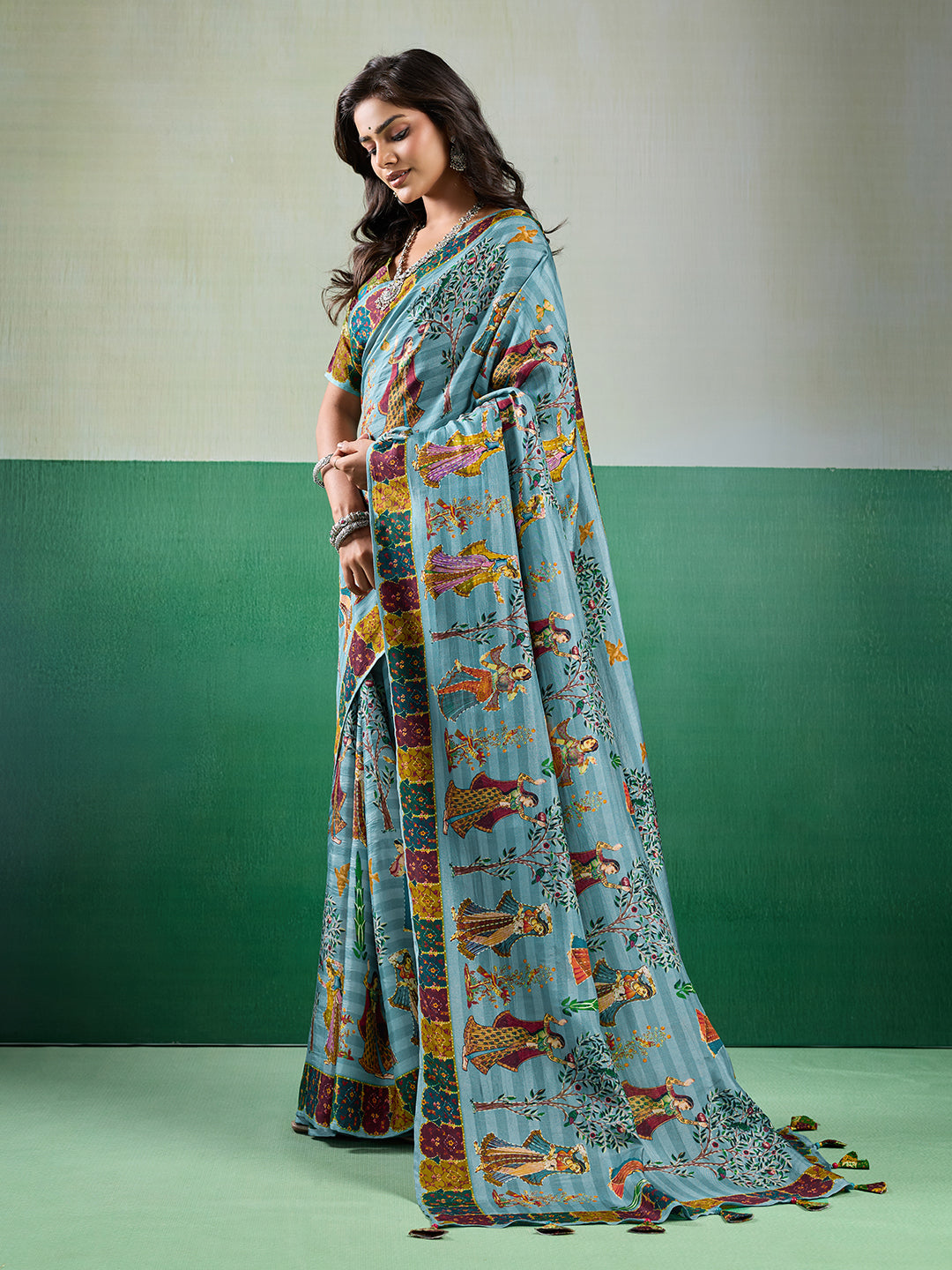 Buy Kalamkari Saree With Mehendi Wear