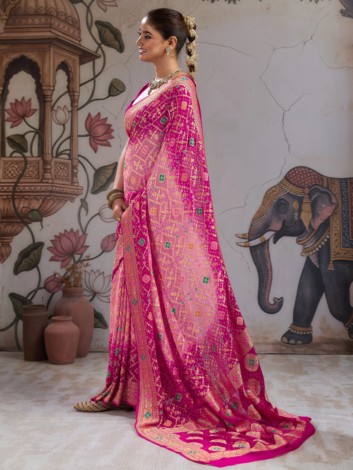 Royal Meenakari Pure Khaddi Georgette Saree for Women 4