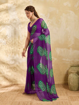 A wine colour saree with bandhani print under 500