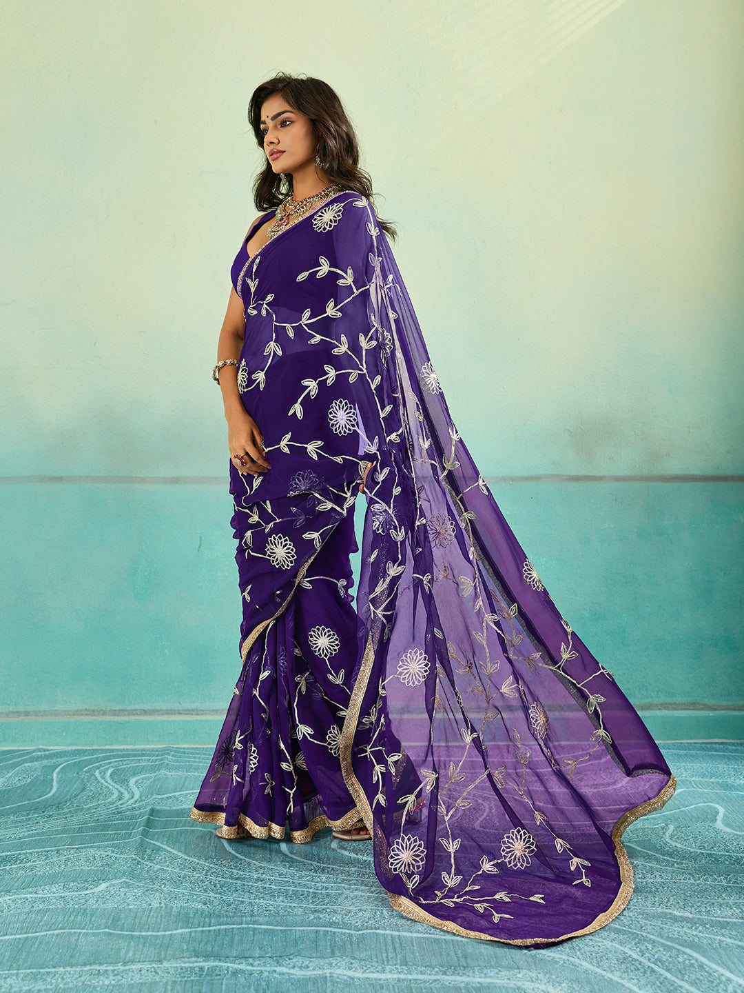 KcPc New Festive Special Royal Chiffon Saree with Traditional Gota Patti Touch SNL