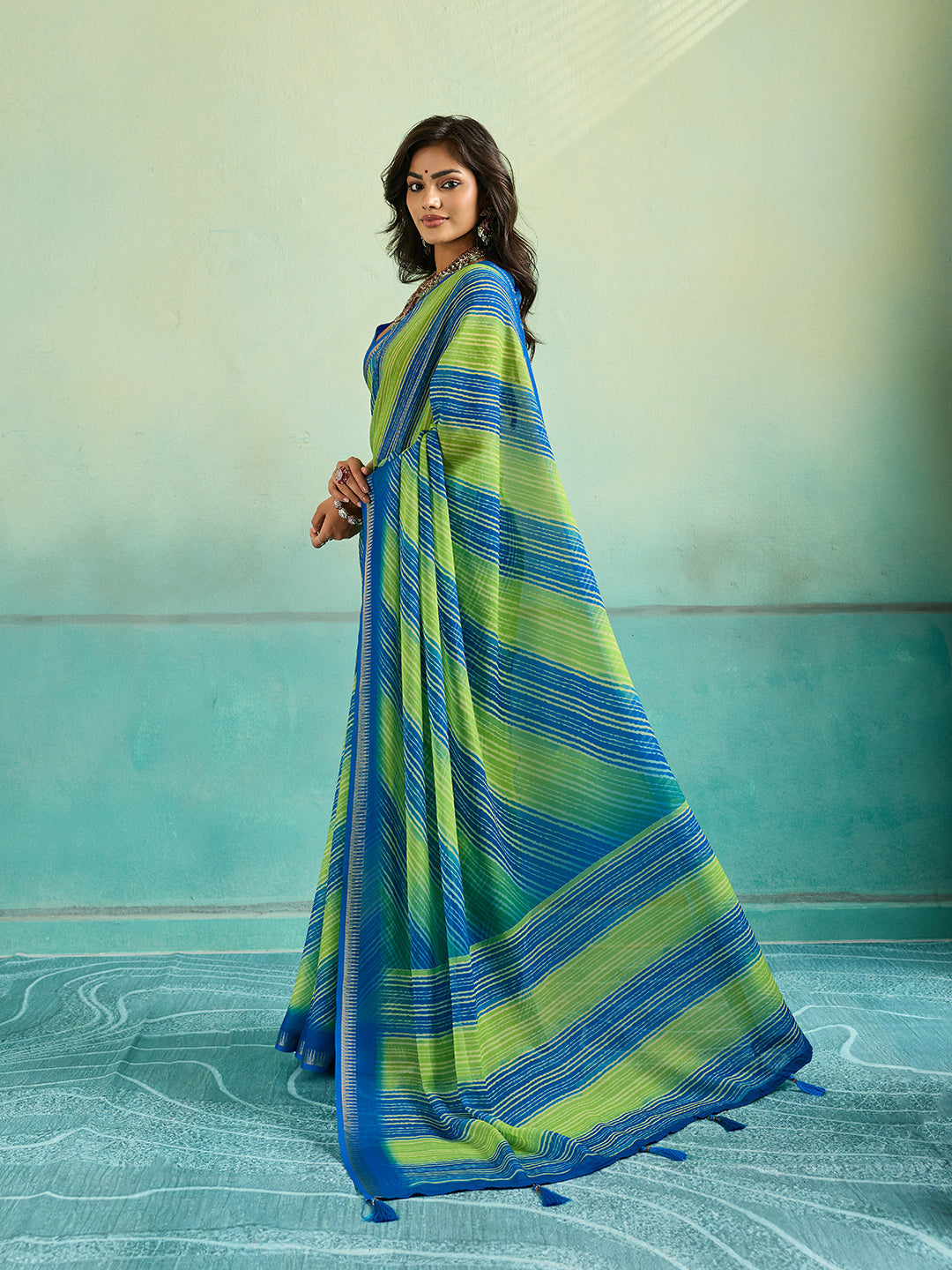 KcPc Premium Leheriya Style Saree Crafted in Soft Pure Chiffon Fabric