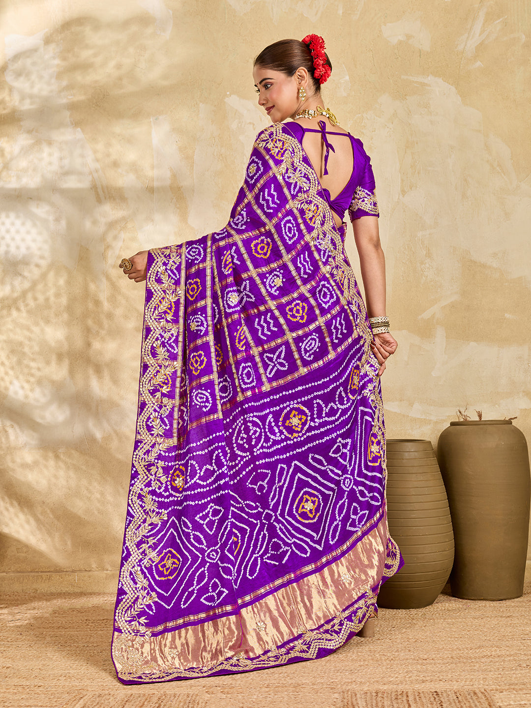 Buy Gaji Silk Saree With Bandhani Style Gota Patti Work KcPc