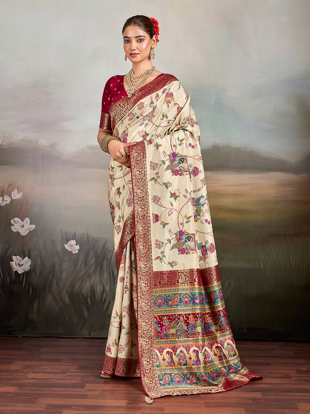 Buy Premium Silk Banarasi Style Saree Traditional Wear Kcpc