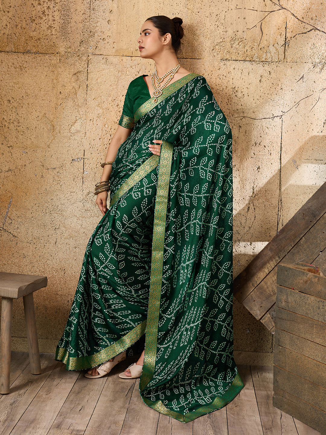 KcPc New Casual Moss Chiffon Bandhani Style Saree Collection KDN