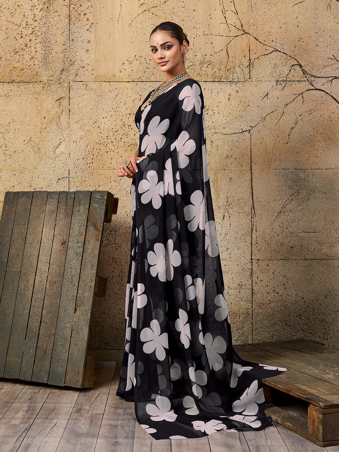 KcPc New Beautiful Pure Georgette Flower Printed Style Saree SUN