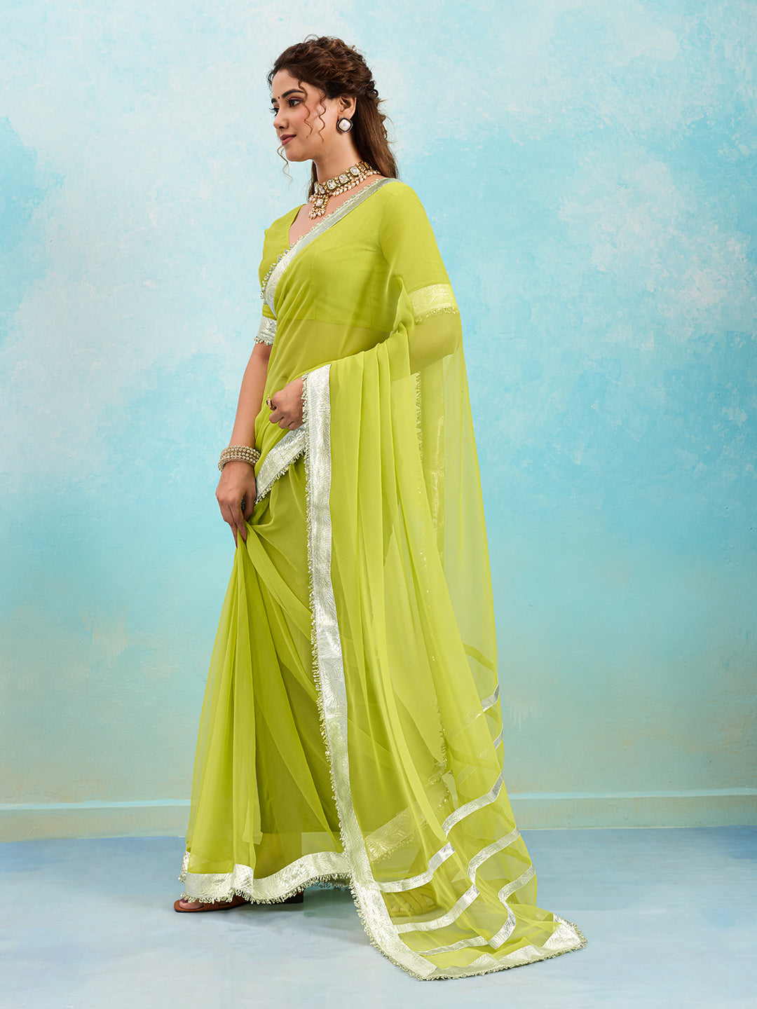 KcPc New Latest Georgette Saree with Rich Gota Border Work MHS
