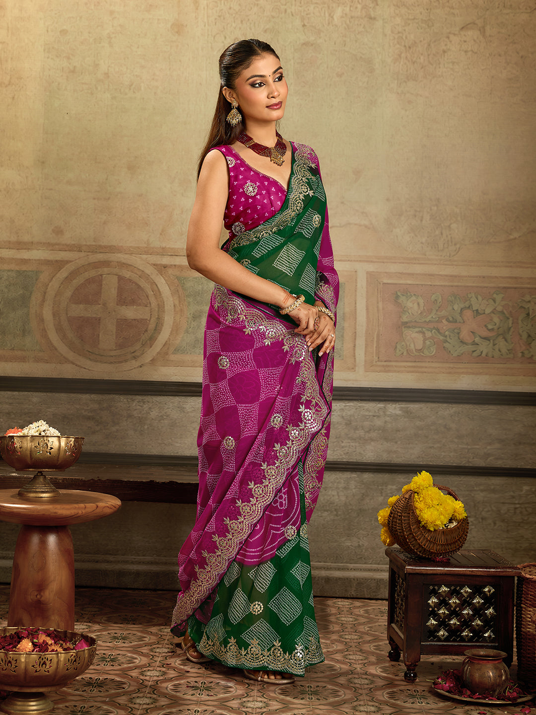 KcPc Premium Georgette Bandhani Festive Wear Sarees KDN