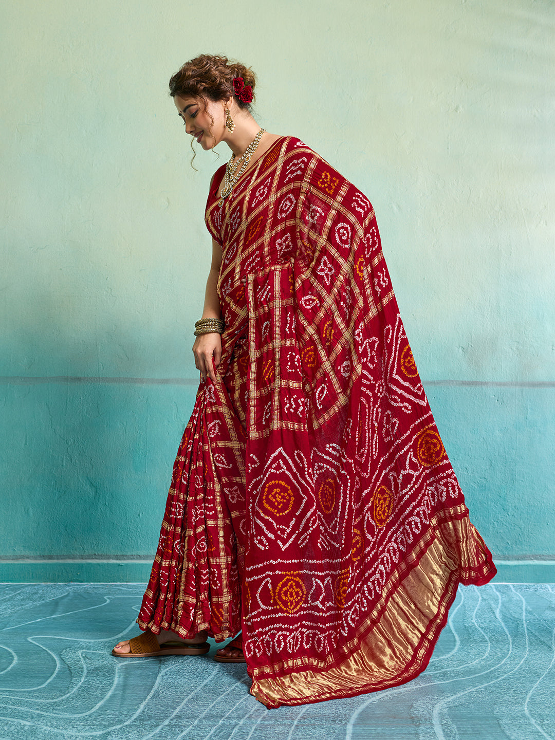 KcPc New Special Pure Gaji Silk Bandhani Ghatchola Saree Red