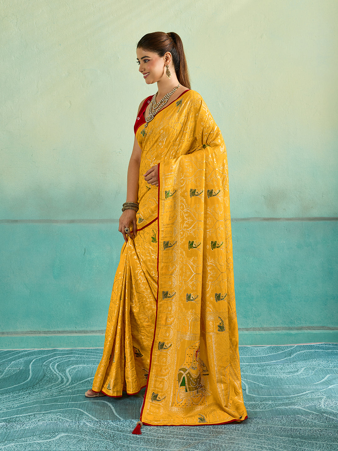KcPc New Elegant Dola Silk Karwachauth Saree with Shiroshki Banarasi WorkPDM