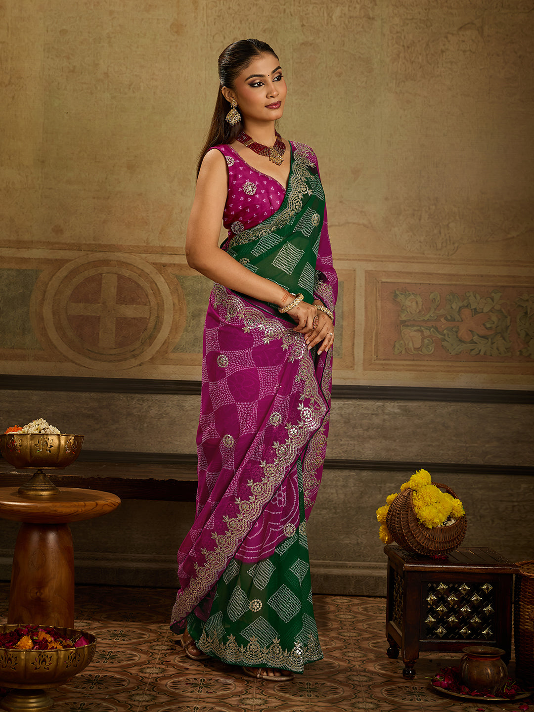 KcPc Premium Georgette Bandhani Festive Wear Sarees KDN