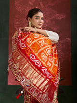 KcPc New Designer Pure Gaji Silk Banarasi Bandhej Ghatchola Gotapatti Work Dupatta AMT