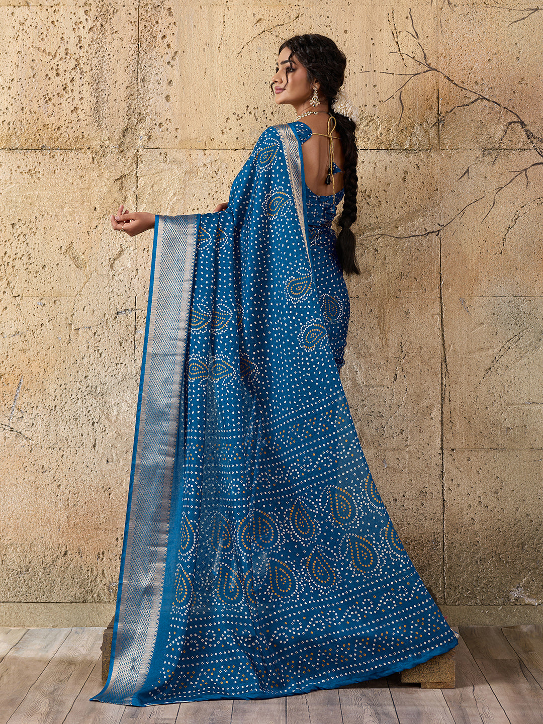 Cotton silk Ajrakh style Saree under 1000