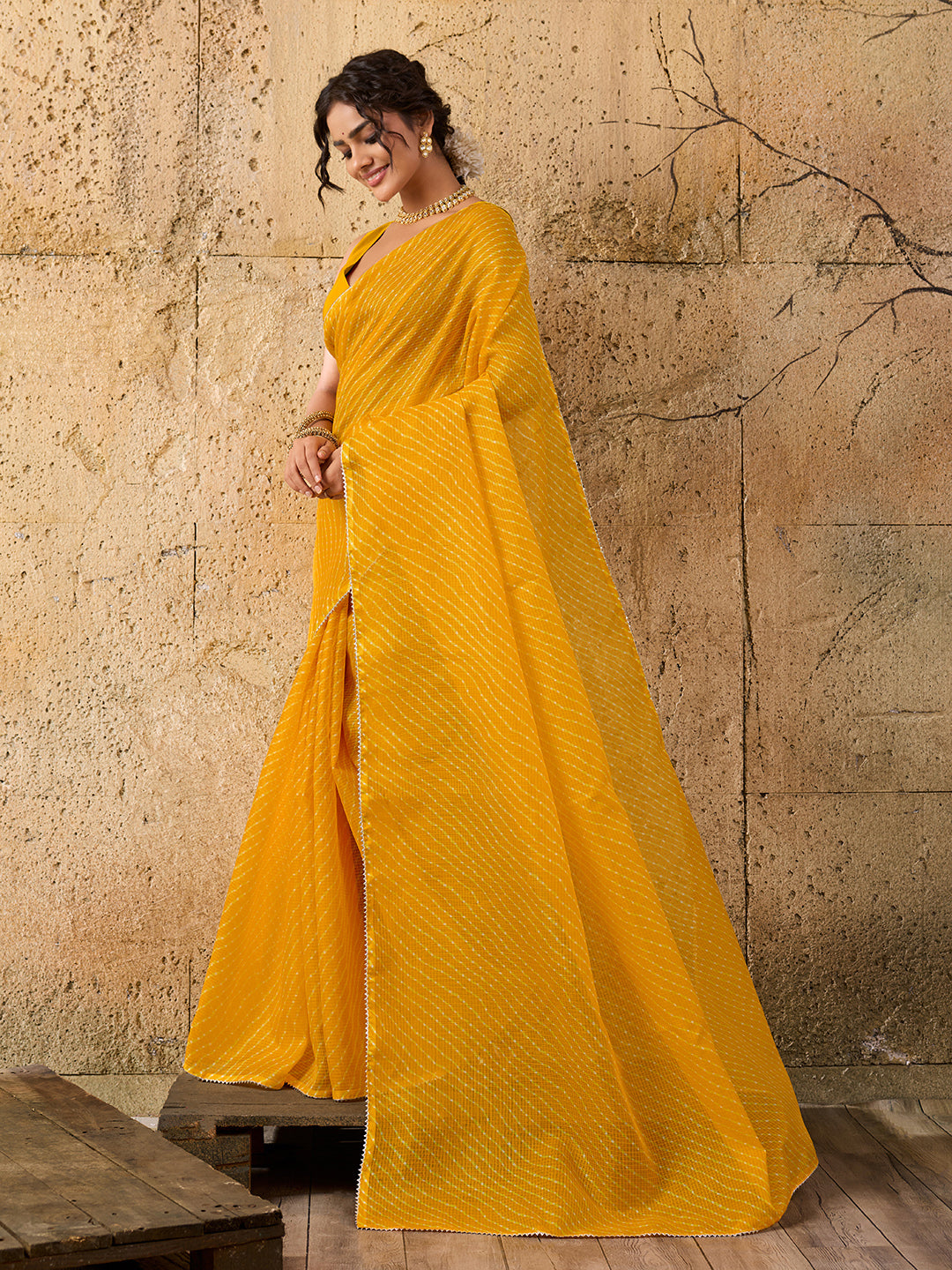 Kota Doria Saree in mustard colour under 1000