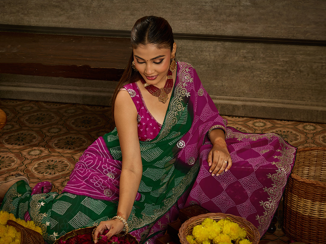KcPc Premium Georgette Bandhani Festive Wear Sarees KDN