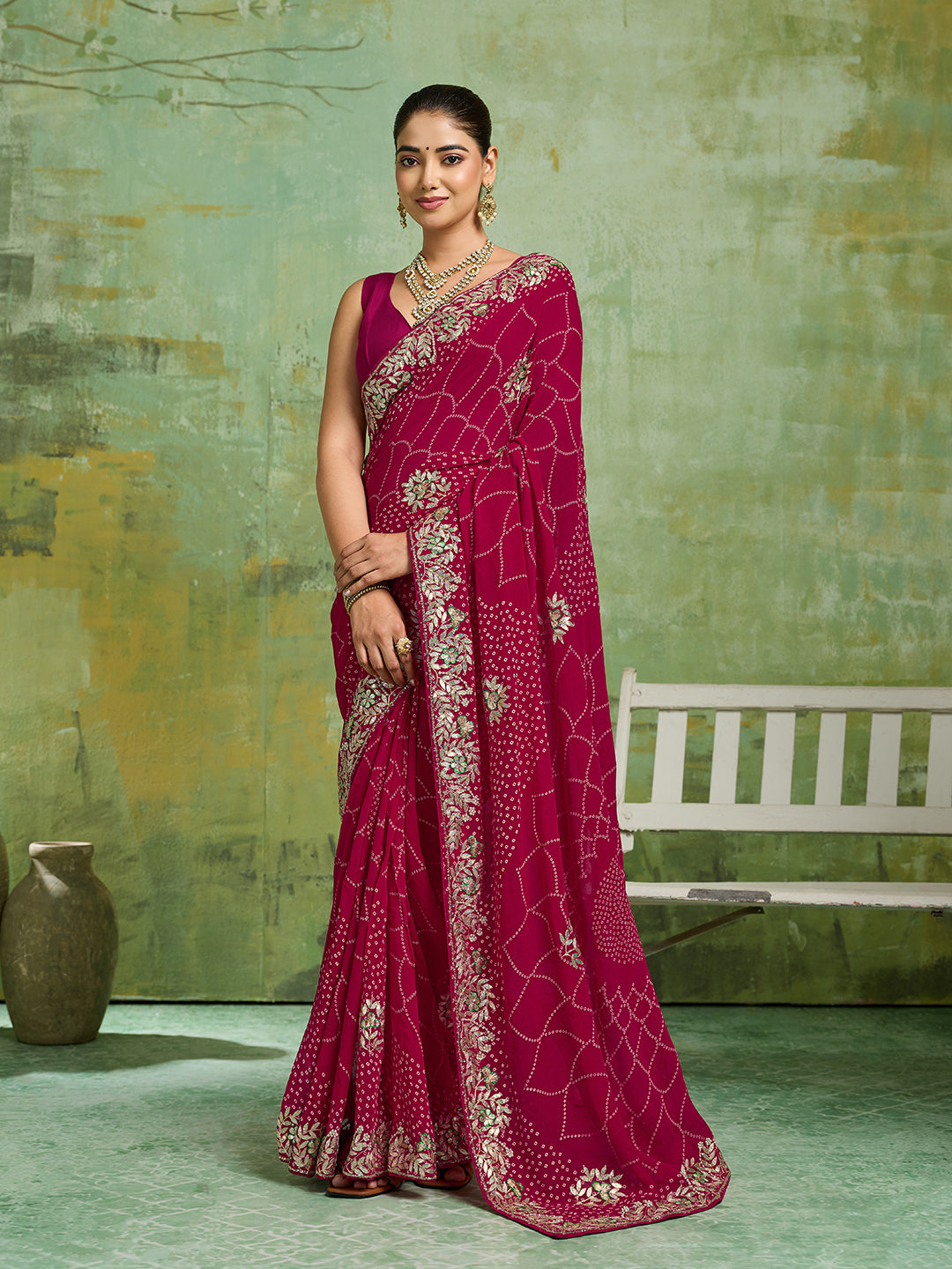 KcPc Pure Georgette Bandhani Style With Gotapatti Work Saree PIF