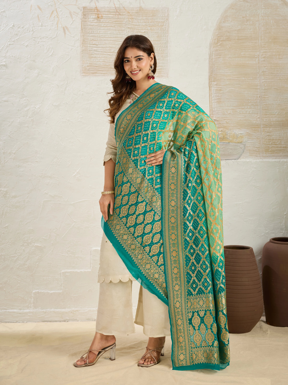 KcPc New Launch Pure Khaddi Georgette Upada Neemzari Bandhej Dupatta