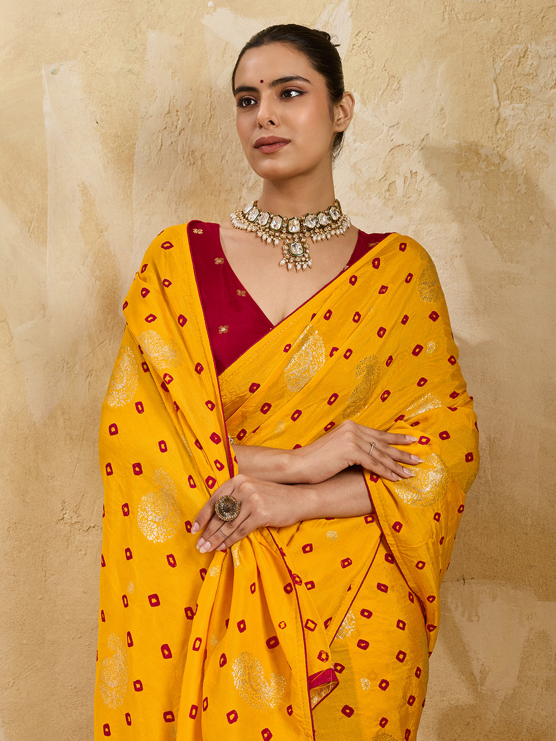 BuyDola Silk Bandhani Saree with Elegant Zari BorderKcPc