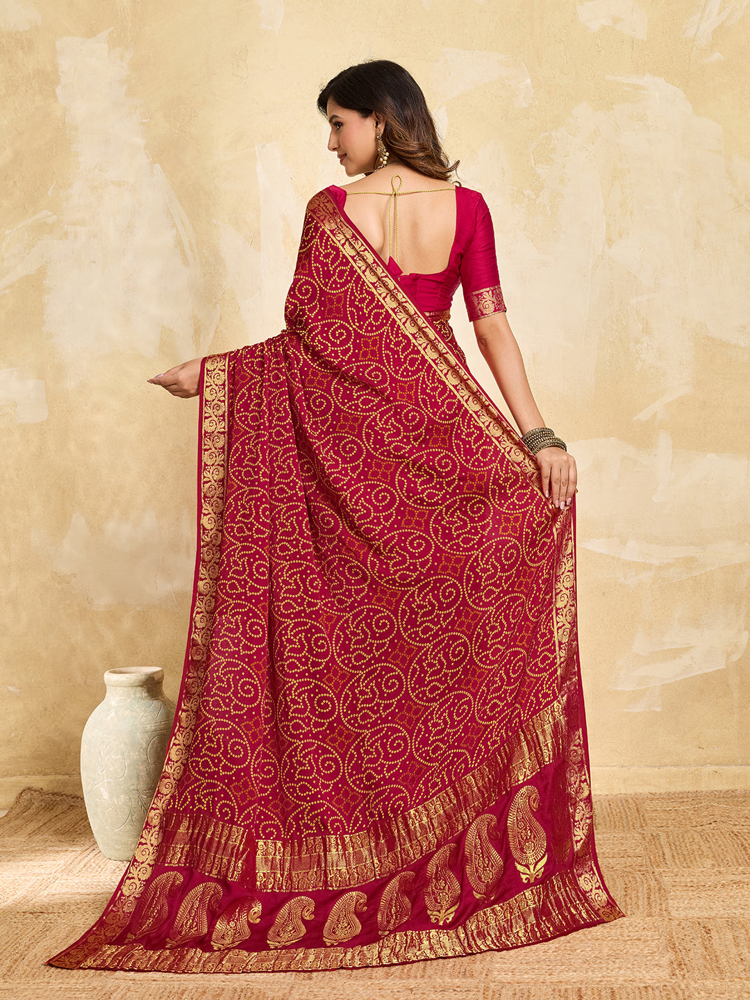 Buy Bandhani Style Saree With Traditional Wear