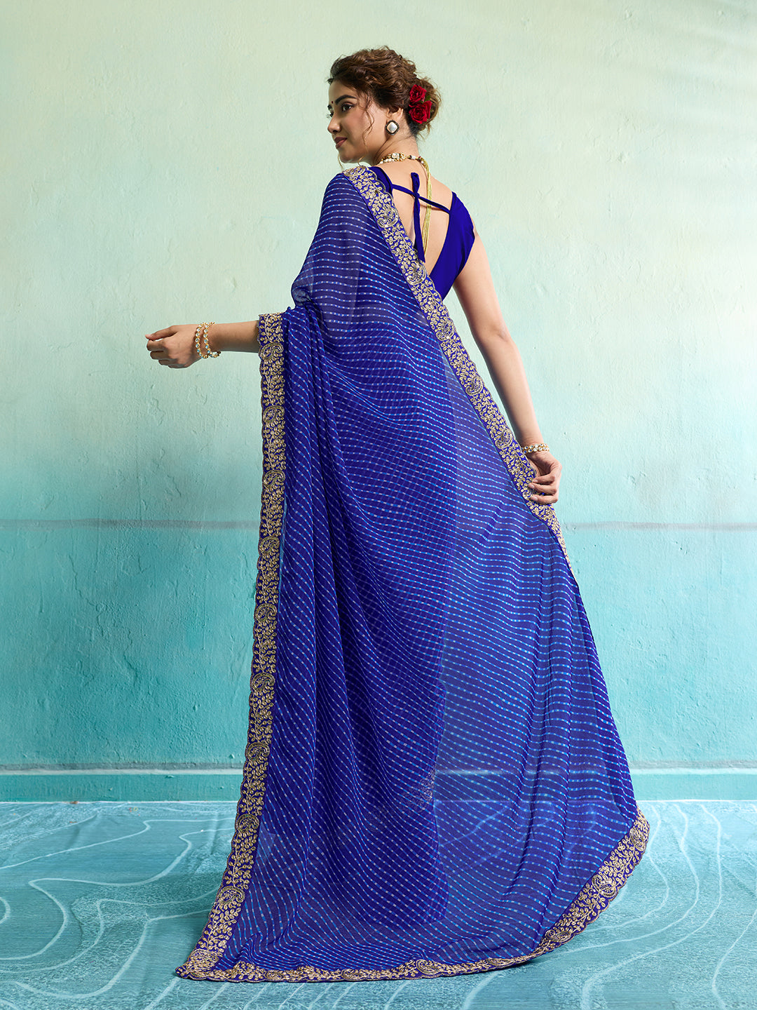 Buy New Spiceal Chiffon Leheriya Style With Embroidery Border Work Saree