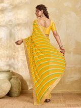 By Latest New Chiffon Leheriya Style With Embroidery Border Work Saree