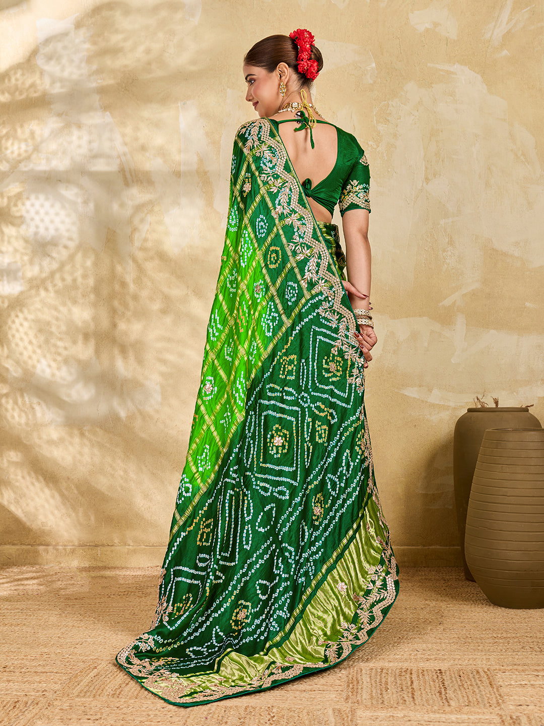 Buy Gaji Silk Saree With Bandhani Style Gota Patti Work KcPc