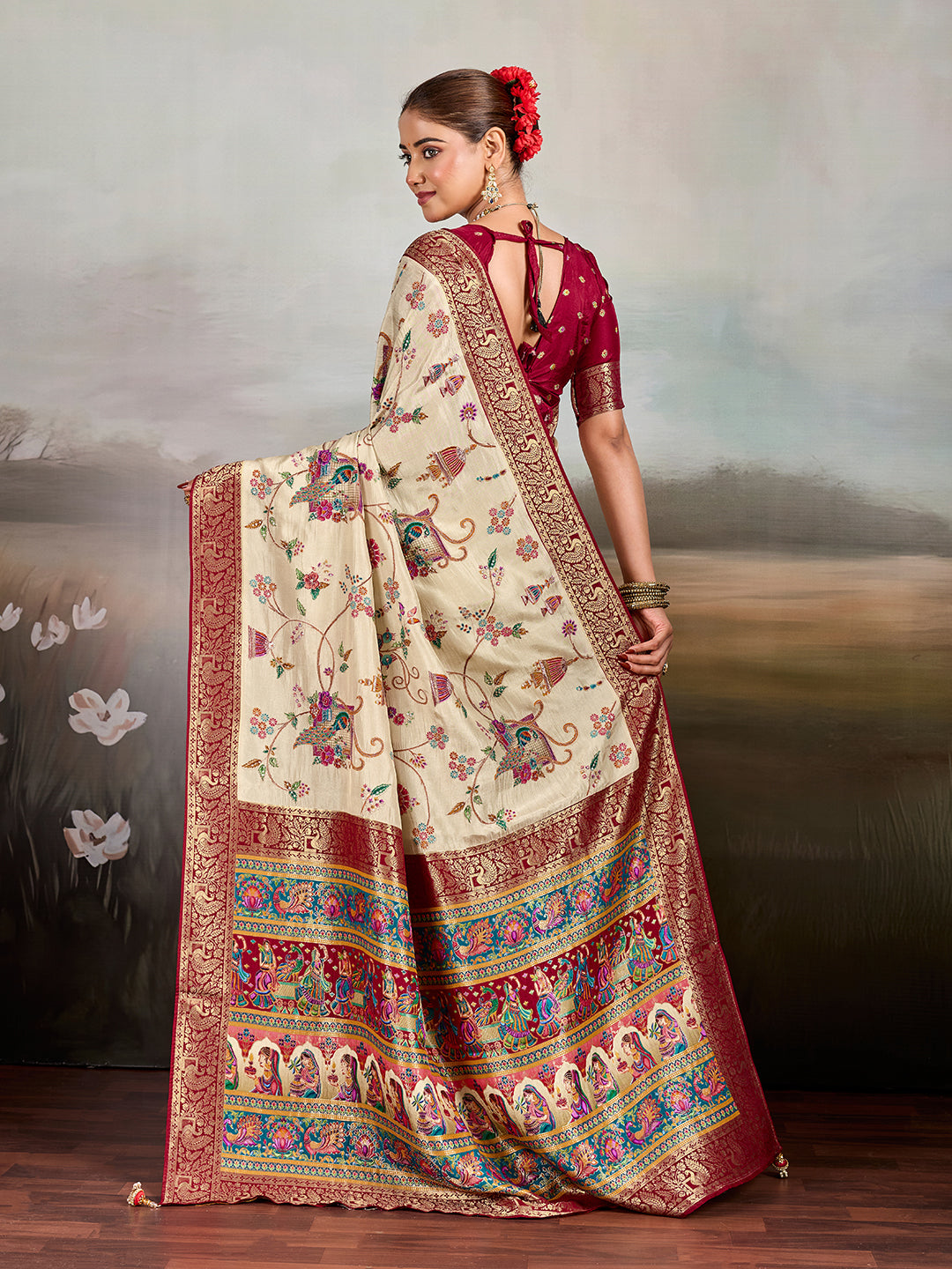 Buy Premium Silk Banarasi Style Saree Traditional Wear Kcpc