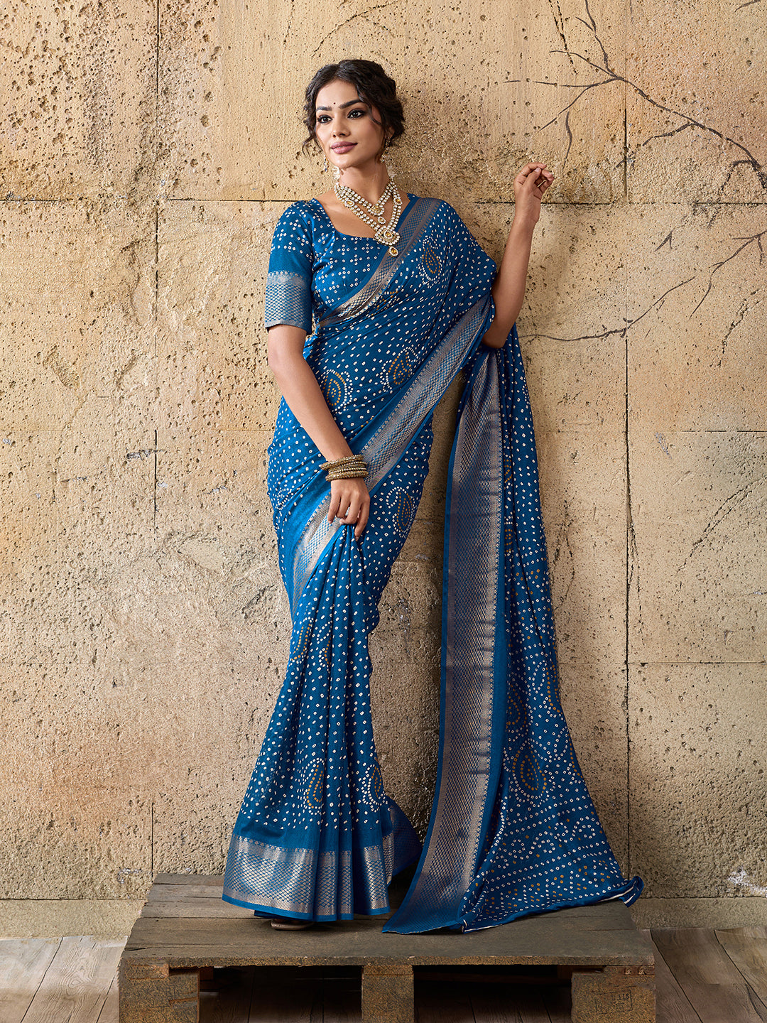Cotton silk Ajrakh style Saree under 1000