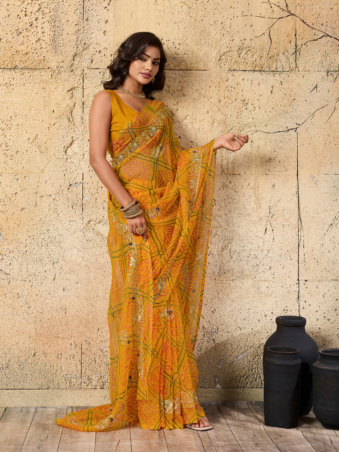 Buy latest Royal Bandhani Georgette Saree With Wedding Wear