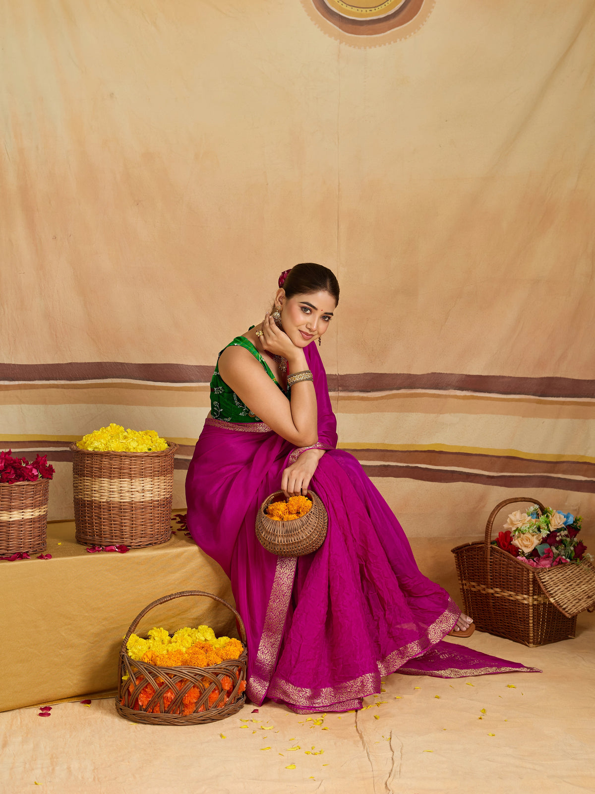 KcPc New arrival Pure ojariya Chinon Beautiful Zari border Pallu saree,MAHA