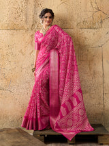 KcPc New Cotton silk Ajrakh style With Ajrakh HandPrint Work Saree STL