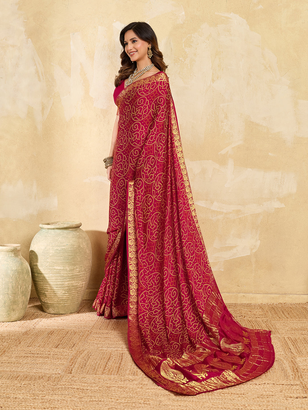 Buy Bandhani Style Saree With Traditional Wear