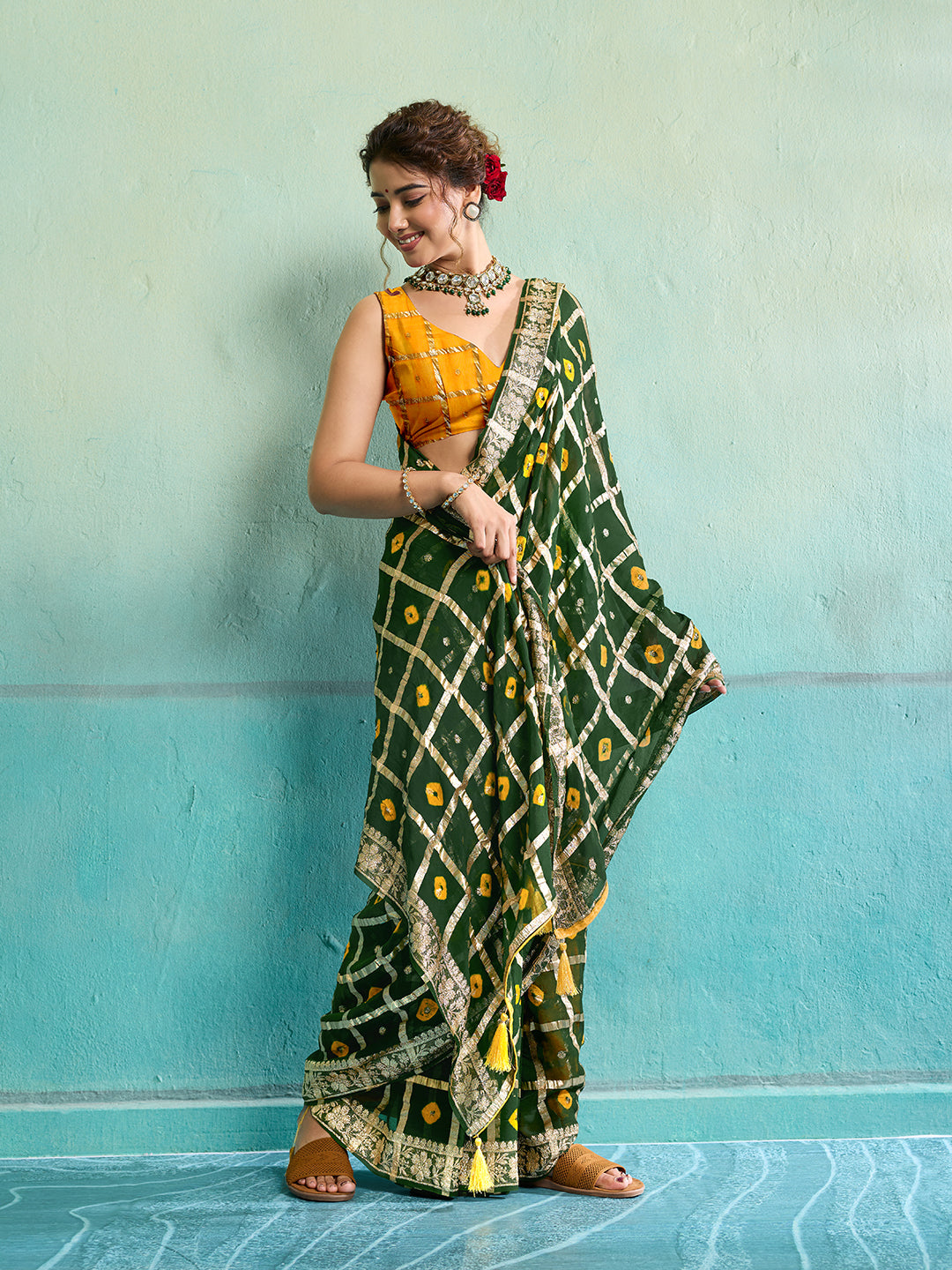 KcPc New Lightweight Casual Georgette Saree in Bandhani Style CHAND