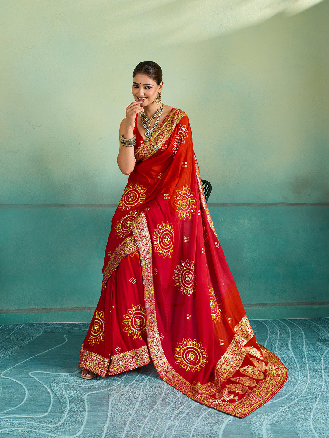 Buy New HO Silk Banarasi Style With Gotapatti Saree