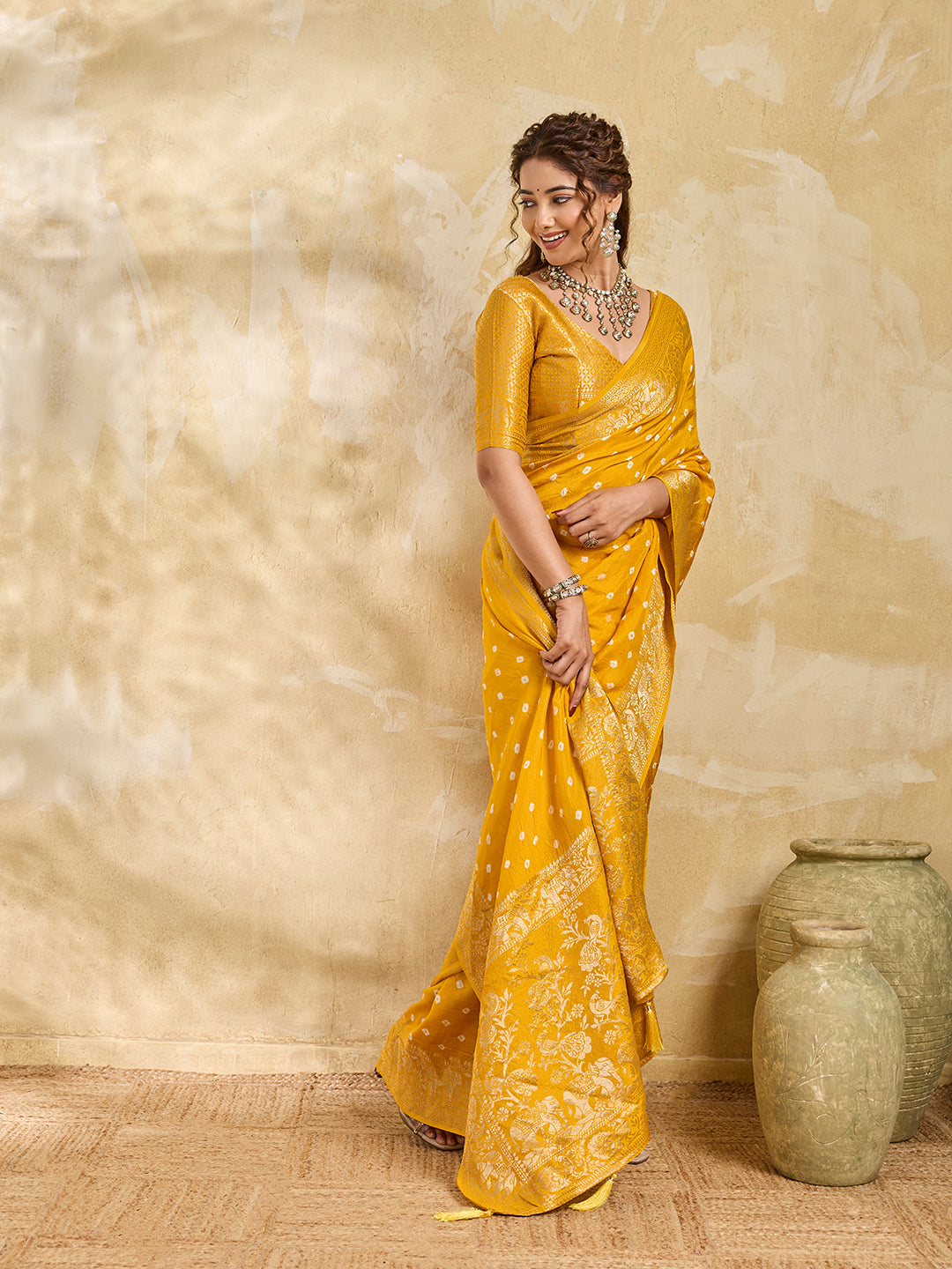 Buy New Elegant Bandhani Saree With Festive Wear KcPc