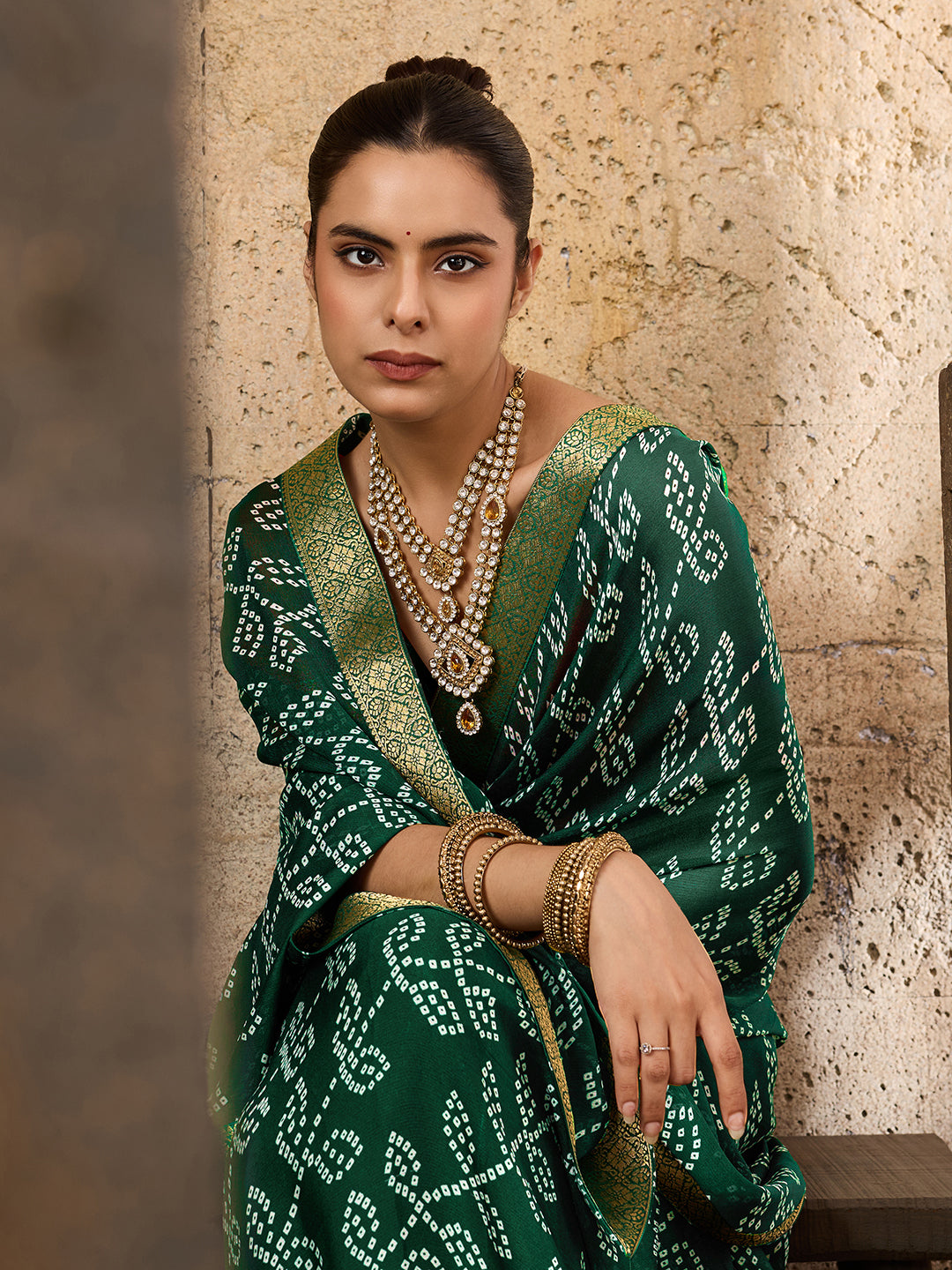 KcPc New Casual Moss Chiffon Bandhani Style Saree Collection KDN