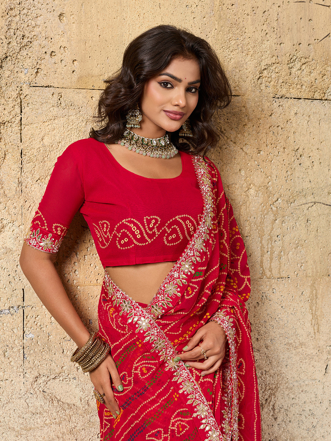 KcPc New Beautiful Georgette Traditional Style Gotapatti Work Saree PDM
