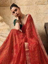 chiffon saree in bandhani style under 500